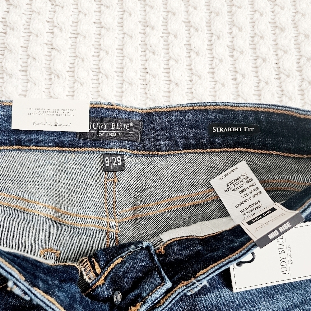 Judy Blue MR Dark Wash Straight Leg Side Seam Detail Jeans Classic 9/29 NEW - Picture 13 of 14